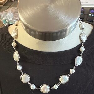 Elegant Silver and White Pearl Necklace